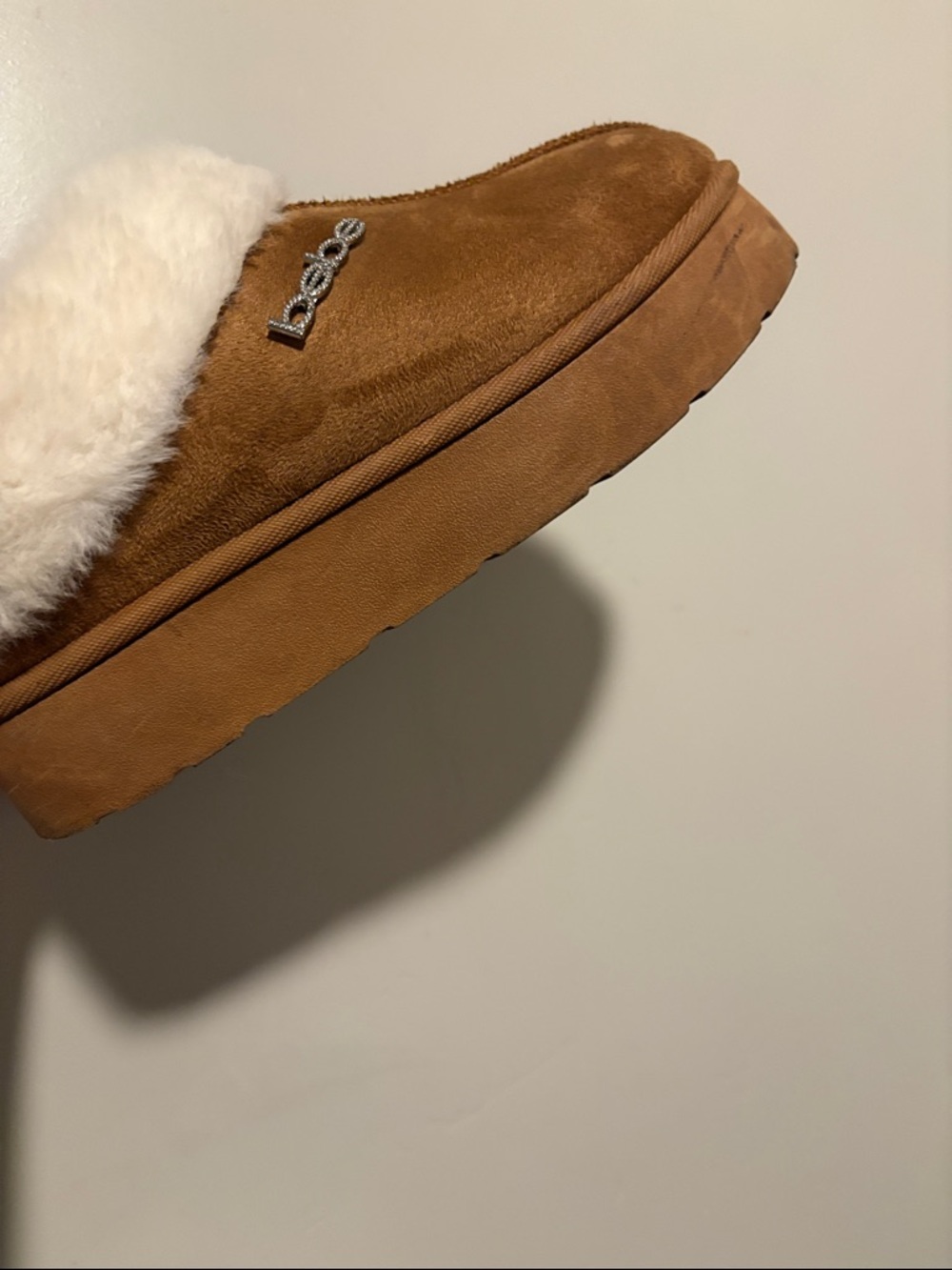 bebe Chestnut Brown Faux-Shearling Ankle Booties